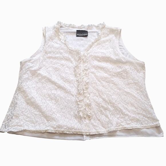 Notations Tops - Notations Clothing Co White Lace Frill Size Small 19 Pit Summer Sheer Kawaii